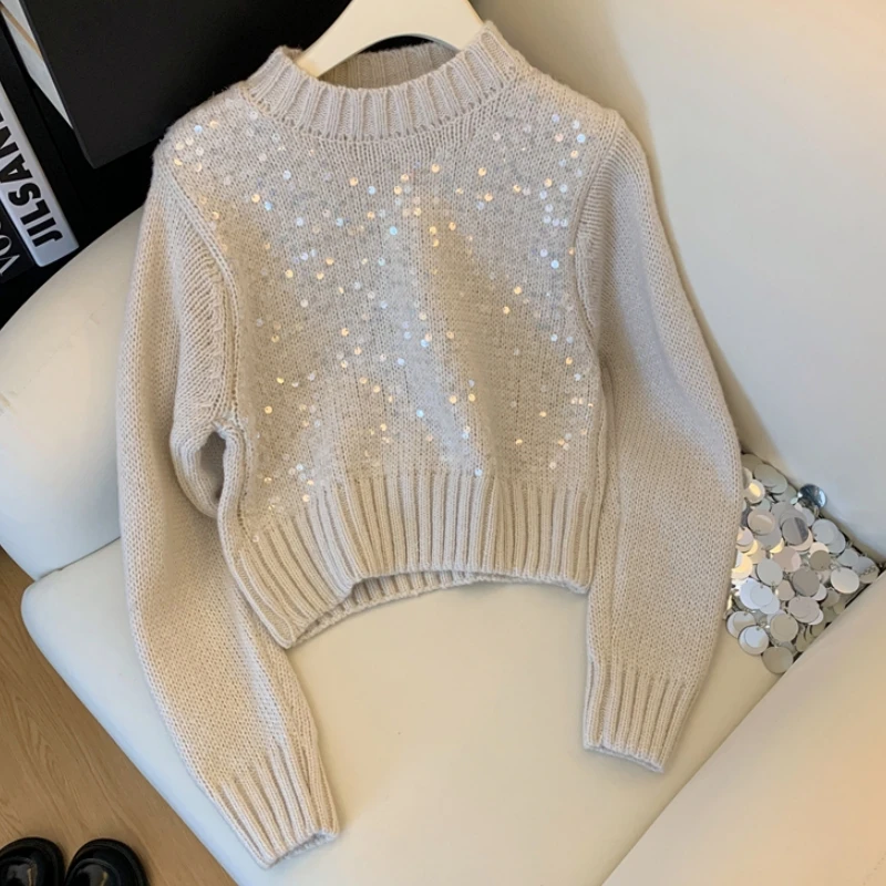 

Women Brown Clothing Vintage Knitting Sweater Grey Y2K Style Long Sleeve Casual Korean Fashion Baggy Female Winter NEW Tops