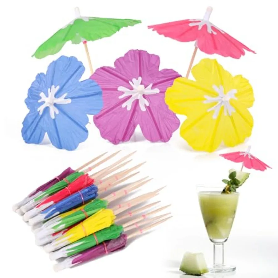 

[100 PCS] Hibiscus Drink Umbrellas Cocktail Picks - Cocktail Umbrellas for Drinks, Mini Paper Umbrella Cocktail Toothpicks for