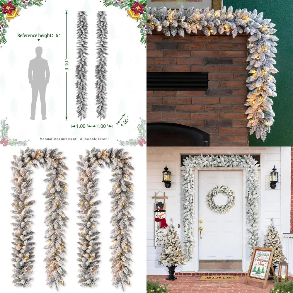 

Предлюлитные снежные флокированные гирлянды, рождественский декор 9 футов, мантия, камин, окна, двери, стены, дерево, домашний офис