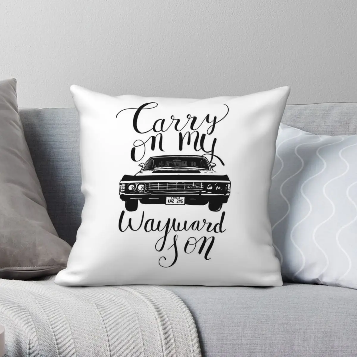 Kansas Carry On My Wayward Son Square Pillowcase Polyester Linen Velvet Printed Zip Decorative Pillow Case Bed Cushion Cover