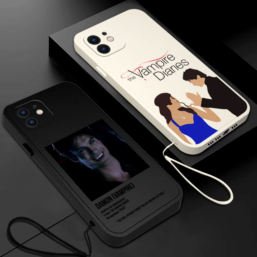 The Vampire Diaries Damon Phone Case For iPhone 16 15 14 13 12 11 Pro Max Mini XR XSMAX Plus Soft Silicone Cover With Hand Strap