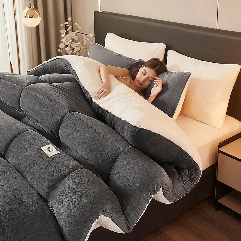 Fleece Luxury Comforter Reversible Ultra Plush All-Season Duvet Insert Machine Washable for Bedroom Dorm Hotel Solid Color