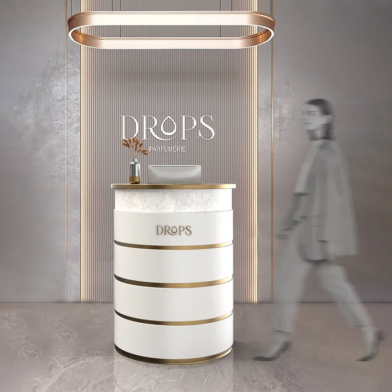 

Стол для приема в салоне красоты, легкая роскошная полукруглая касса, стойка регистрации компании, современная стойка регистрации, настройка