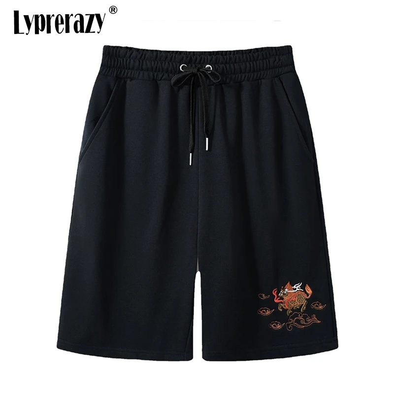 Lyprerazy Chinese Style Qilin Dragon Embroidery Shorts Men's Summer Casual Cotton Shorts