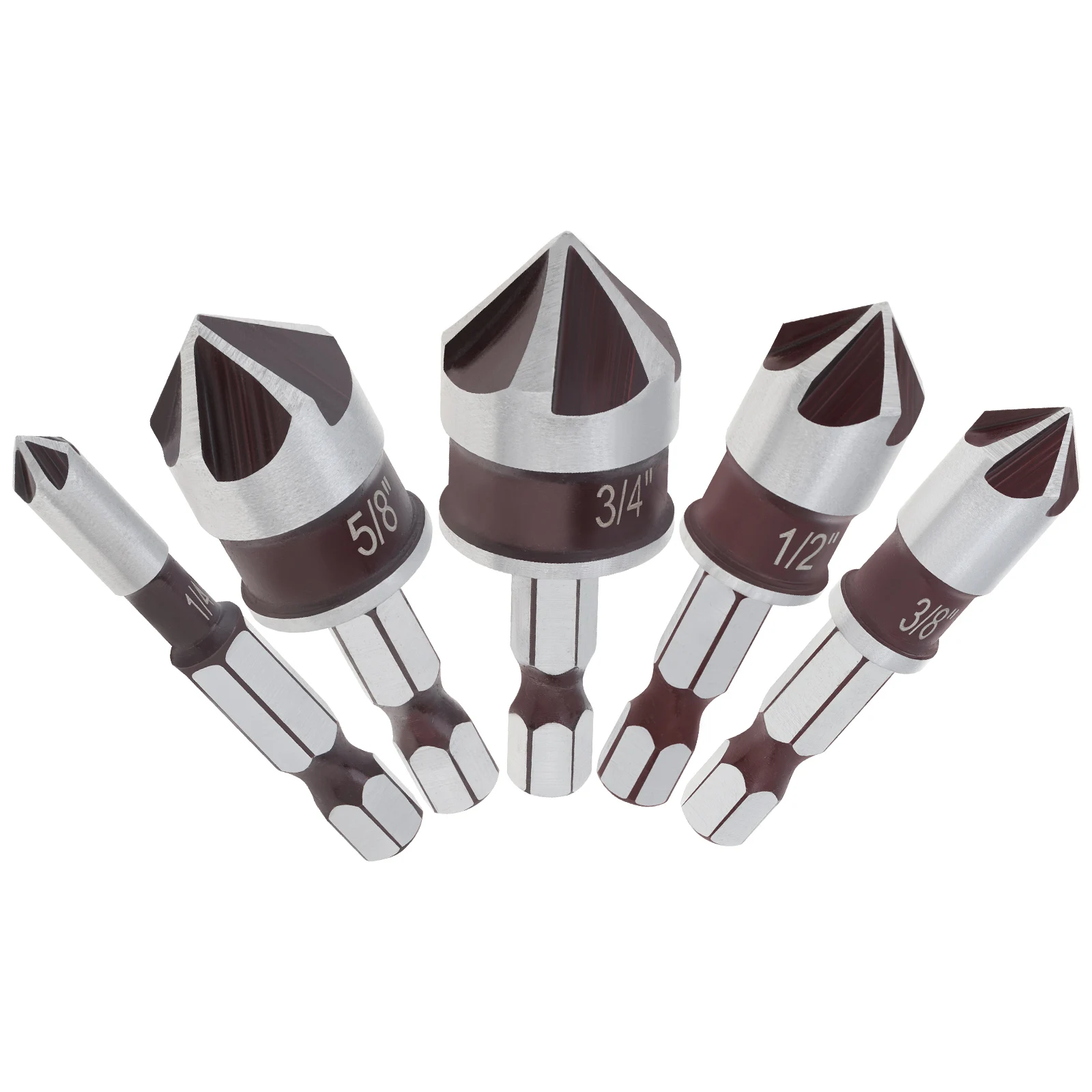 5pcs Countersink Drill Bit Set 82 Degree Countersunk Bits 1/4-Inch Hex Shank Counter Sink Drill Bit Set Woodworking Tool