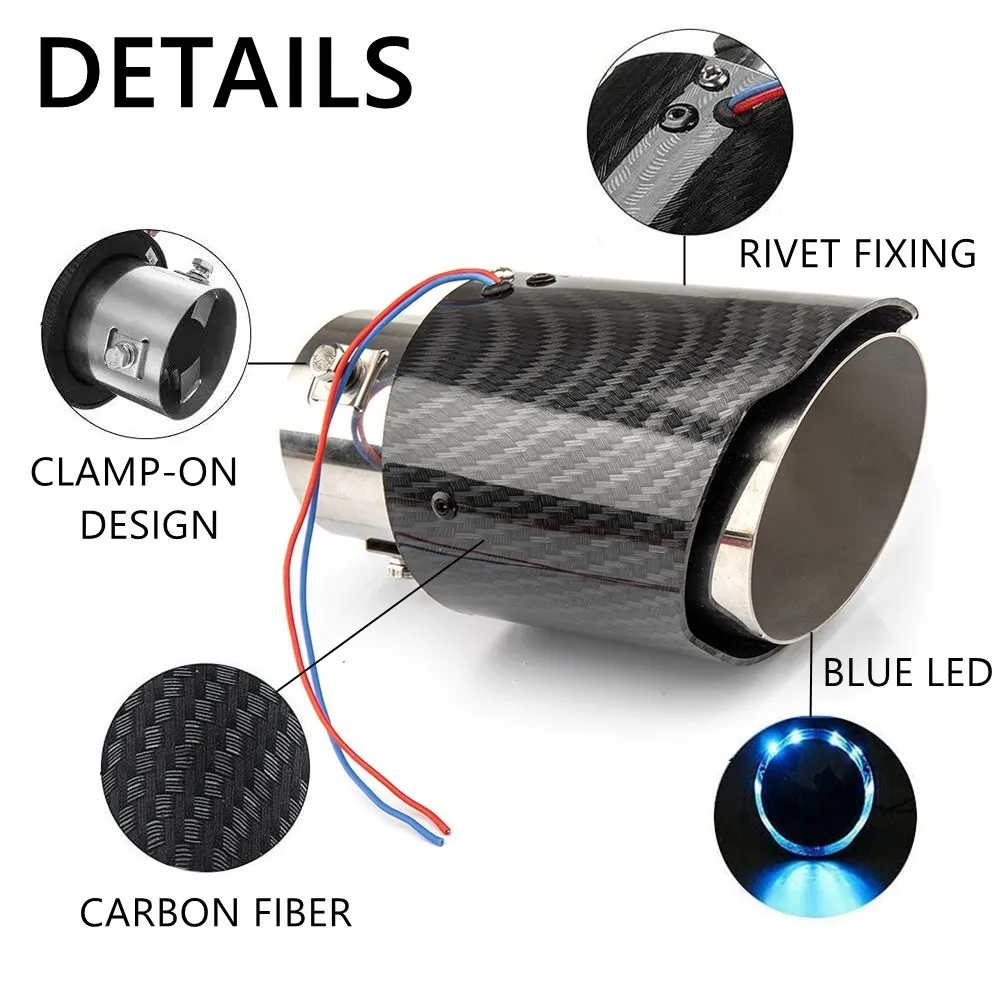 Universal Car LED Exhaust Muffler Tip Pipe Straight Car Modified Single Outlet Exhaust Pipe Tail Throat Red/Blue Light Flaming