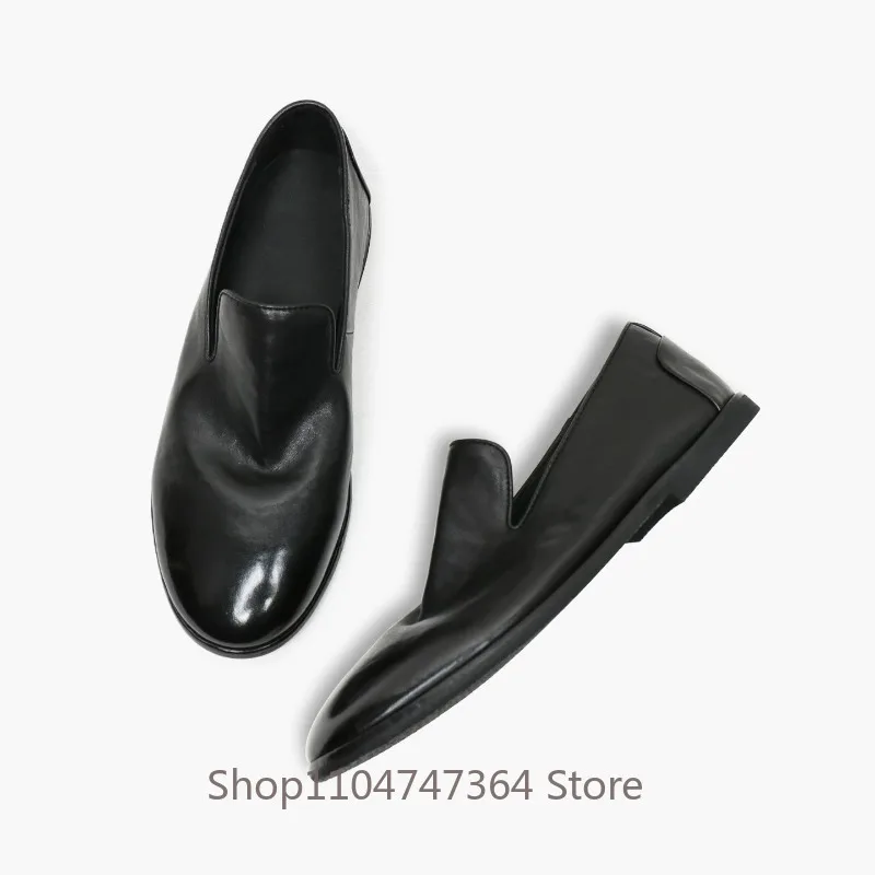 Designer Summer Breathable Retro-style Horsehide Loafers Men's Shoes Soft Soles Slip-on Genuine Leather Casual Shoes Male
