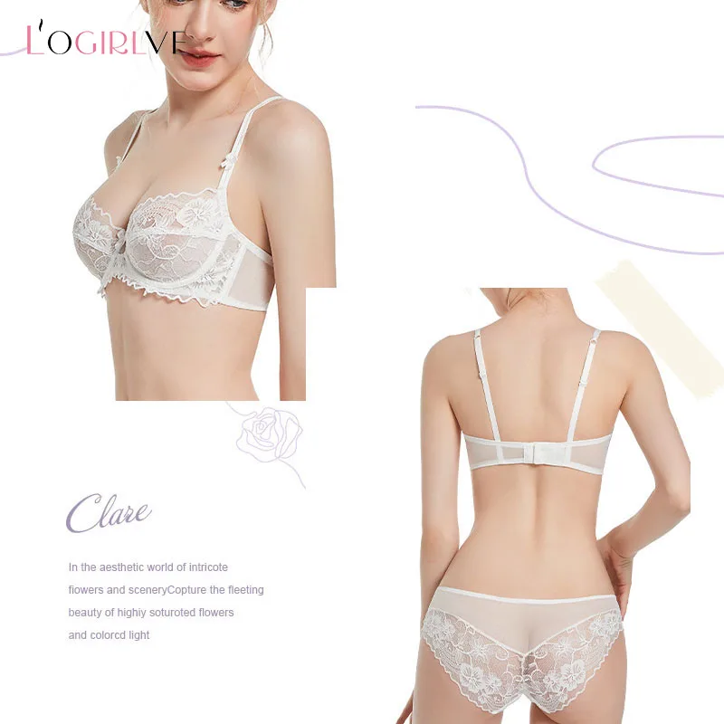 Logirlve Women’s Sexy Breathable Ultra-Thin Push-Up Bra with Lace Panties Set Elegant Underwear for Daily Wear