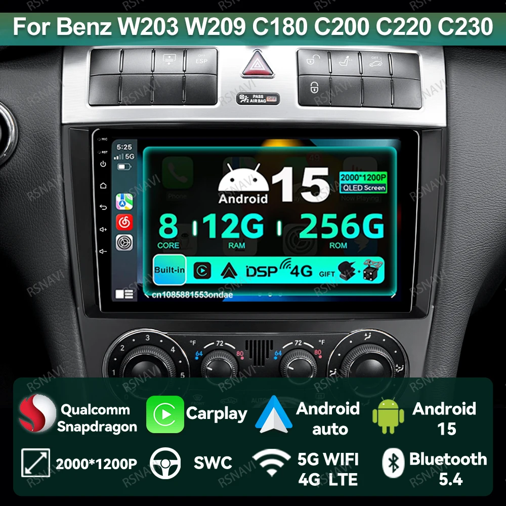 

Автомобильный радиоприемник Android 15, для Benz W203 W209 C180 C200 C220 C230, авторадио GPS DVD, мультимедийный DSP Viedo-плеер, головное устройство 4G LTE BT