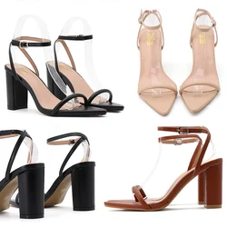 New Women Summer 9cm High Heels Beach Prom Sandals Metal Ankle Strap Heels Sandles Lady Sexy Brown Fetish Pointed Toe Shoes