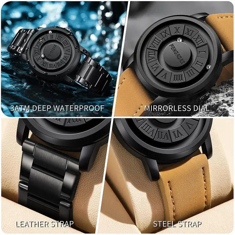 PENGAGAR Trend Concept New Personality Men\'s Watch Creative Scrolling Pointer Magnetic Force Fashion Watch For Men Waterproof