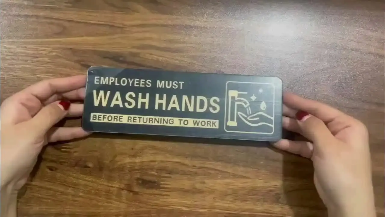 "Employees Must Wash Their Hands" Sign, 9x3 Inches, Self-adhesive Acrylic, for Use in Offices, Commercial Areas and Bathrooms.