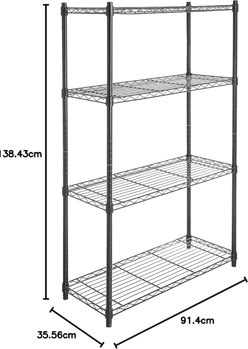 調節可能な頑丈な収納棚ユニット、金属オーガナイザー、ワイヤーラック、3 "ホイールキャスター、4棚、36" x 14 "w x 57.75" h