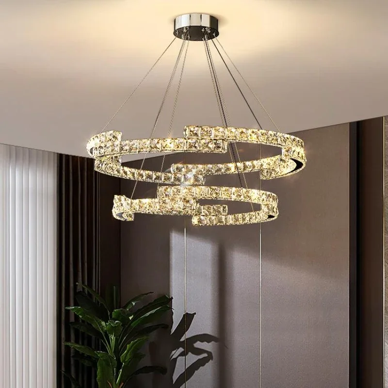 Multilayer Luxury Crystal Chandelier Living Room Kitchen Island Bedroom Design Ring Led  Home Decor Pendant Light with Dimmable