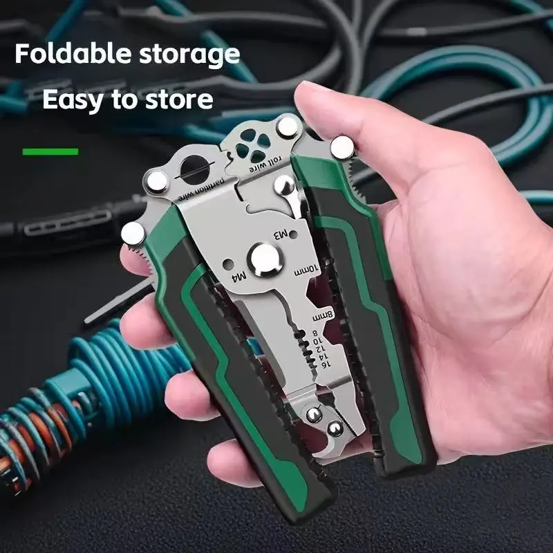 Foldable Wire Stripper Multi-Function Crimping Pliers Pulley Design Electrician Wire Splitter Winding Tool for Cable Management