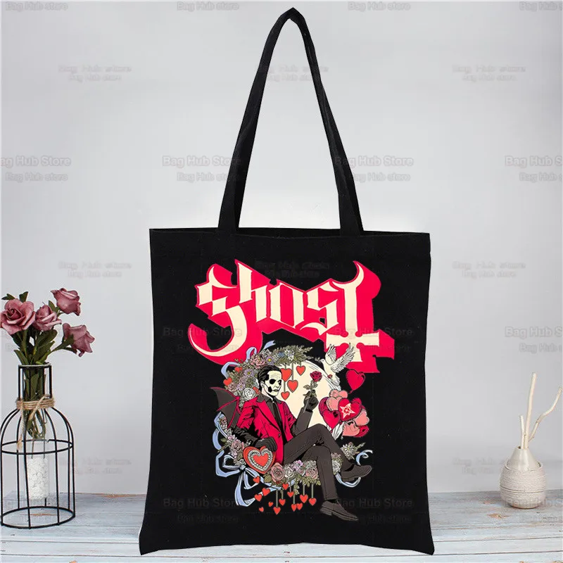 Ghost Band Black Women Handbags Canvas Tote Women Ghost B.C Pattern Handbag Casual Large Top-handle Bag Shopping Bags for Women