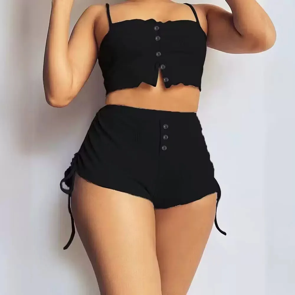 

Short Sets Women Two Piece Set Sexy Matching Sets Sleeveless Backless Tops Shorts Pants Casual Elegant Splice Elastic Waist