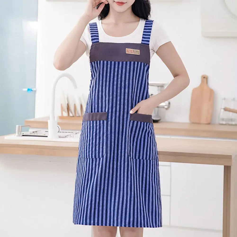 Kitchen Apron Sleeveless Waterproof Oil-proof Cooking Aprons Double Pocket Fashion Simple H-type Shoulder Aprons Unisex Apron