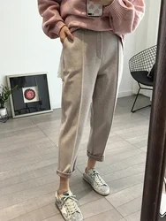 Winter Thicken Women Pencil Pants Wool Pants Female 2024 Autumn High Waist Loose Trousers Capris Good Fabric