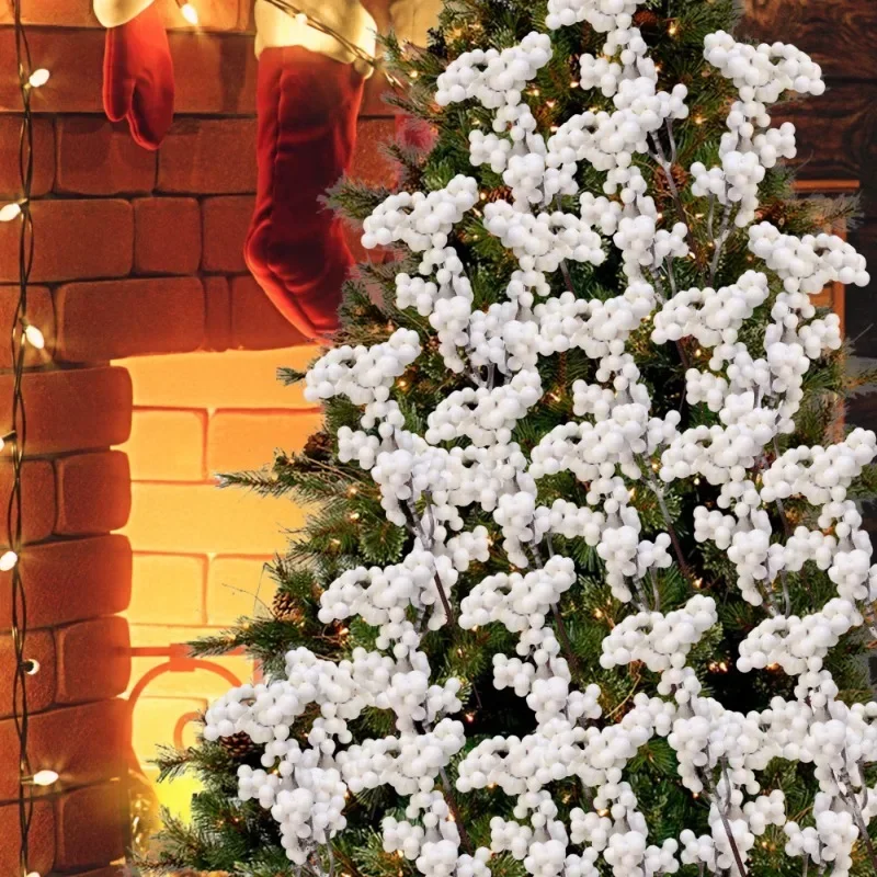 40/4PCS Artificial White Berries Stems Christmas Berry Branches Fake Fruit Flowers DIY Wedding Party New Year Home Decorations