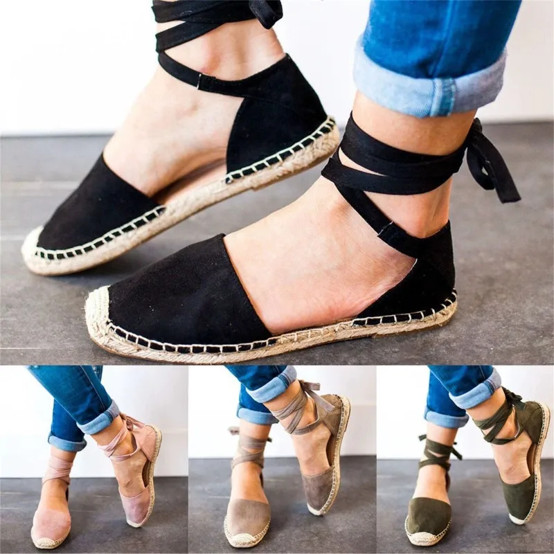 Cow Suede Round Toe Flats Spring Solid Ladies Shoes on Sale 2024 Fashio Solid Lace-up Cross-tied Novelty Flats Sapatos Rasos