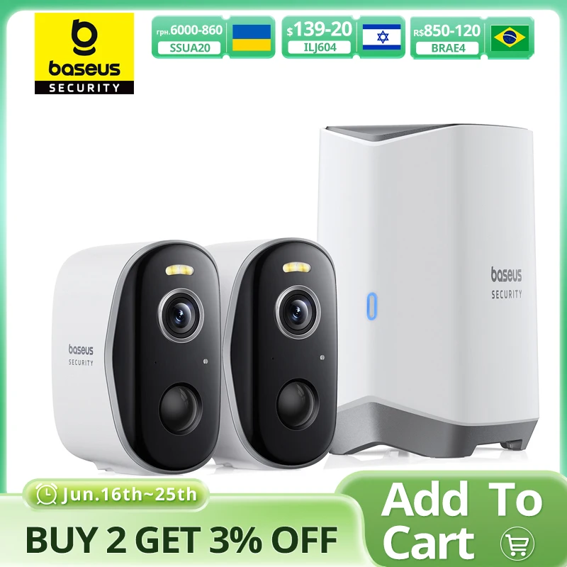 Baseus Security Protection Outdoor Camera N1 Series 2K 2-Cam Kit Wireless Home Security 210-Day Battery Life HomeKit 16TB Memory