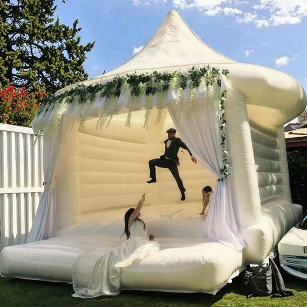 Cheap Moonwalks White Bounce House with Canopy Dome Inflatable PVC Bouncing Castle for Adults Outdoor Wedding Birthday Party