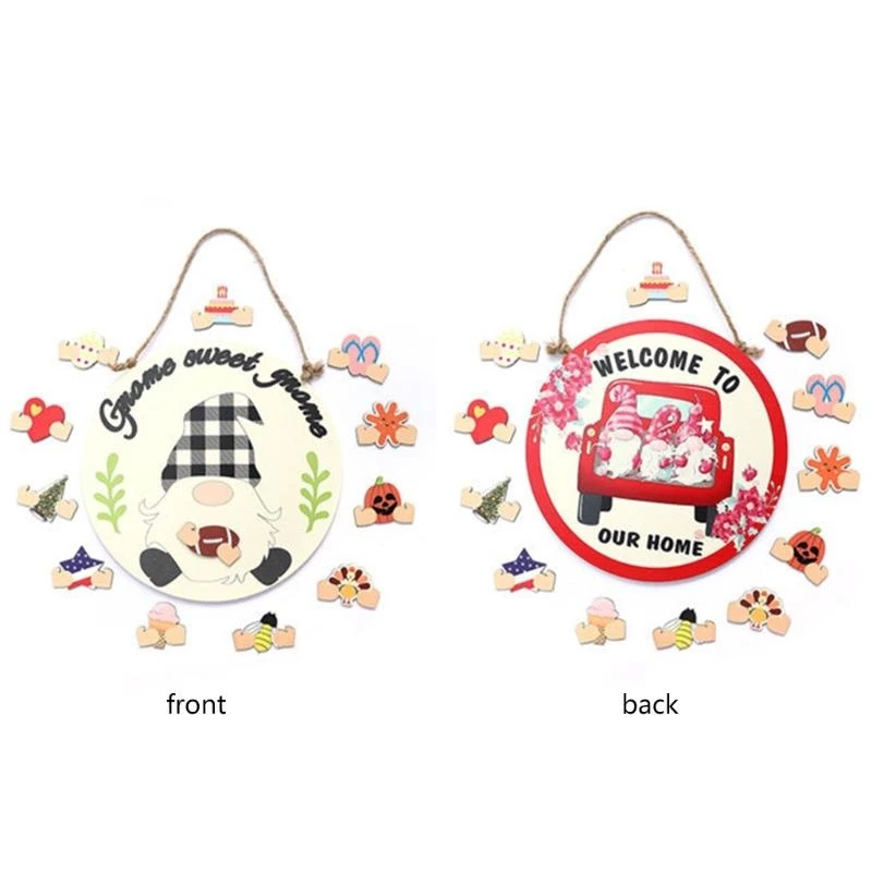 

Double Side Gnome for Doll Front Door Hanger Decor with 12 Replacement Parts Entryway Wall Decor Hanging Craft Festival 15UB