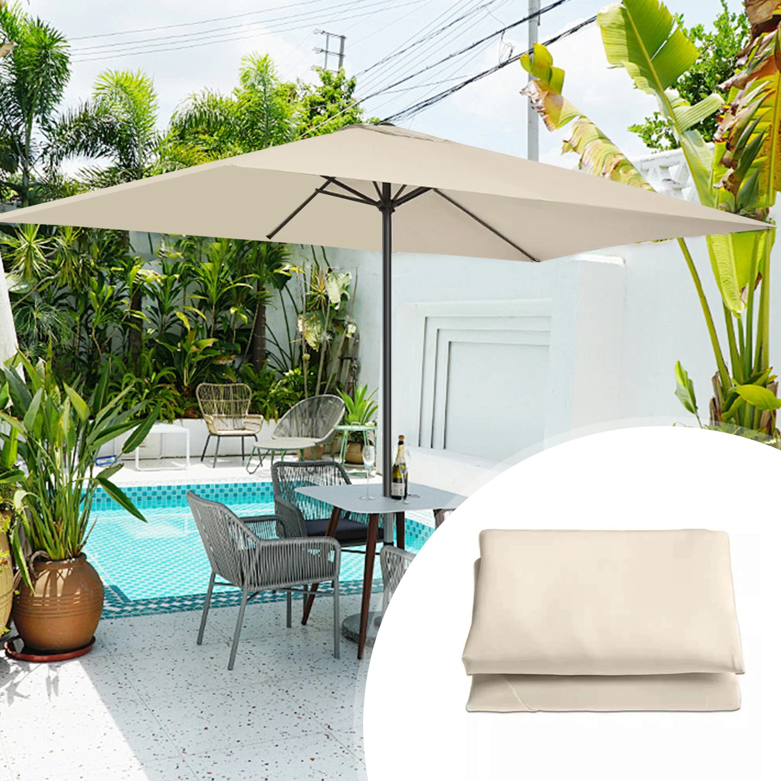 2x3m Outdoor Parasol Replacement Cloth without Stand Outdoor Garden Patio Banana Umbrella Cover Waterproof Sunshade Canopy