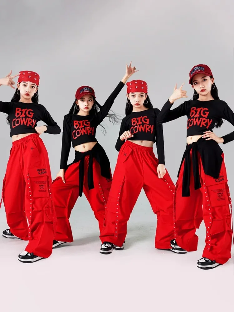 Girls Hip Hop Crop Top Colorful Cargo Pants Children Costumes Kids Streetwear Jazz K-pop Street Dance Girl Group Clothes Sets