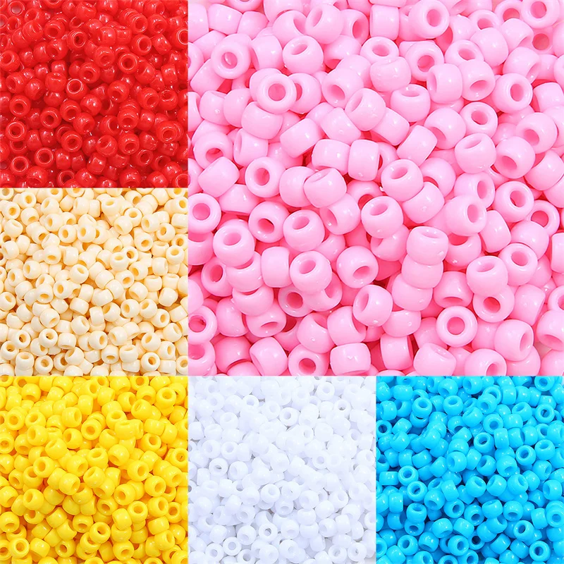 

100Pcs Acrylic Pony Beads 9x6mm Bulk Plastic Large Hole Decorative Beads For DIY Friendship Bracelet Jewelry Making Braids