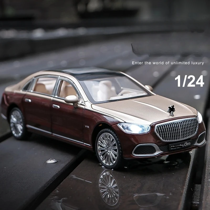 1:24 Alloy Metal Car Model Diecast Metal Toy Vehicles Car Model High Simulation Sound Light for Benz Maybach S680 Children Gift