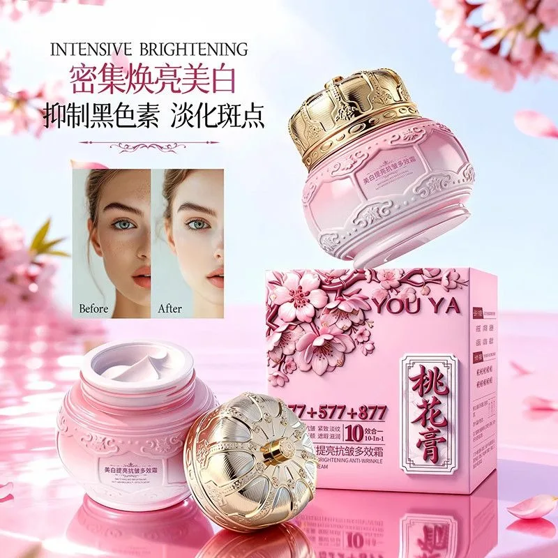 Peach Blossom Cream Brightening Face Moisturizer Anti-Aging Tone Up Dark Spots Fine Lines Firming Nourishing Hydrating