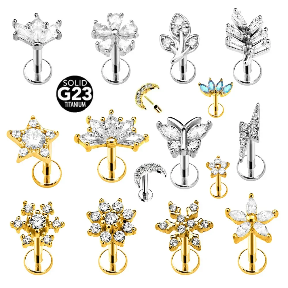 

F136 titanium alloy flat-bottomed ear studs, steel insert rods, Golden cartilage earrings, butterfly lip studs, Perforated Jewe