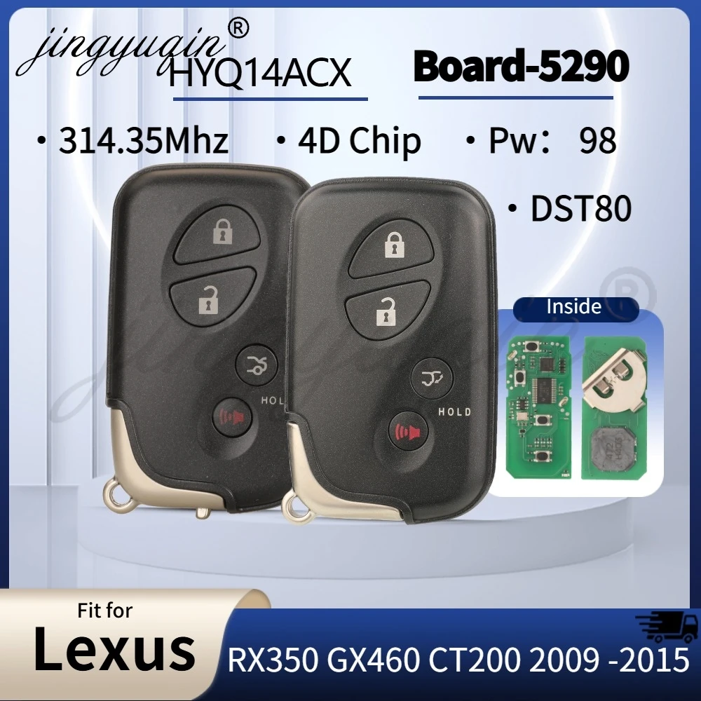 

jingyuqin Remote Car Key Fob For Lexus RX270 RX300 RX350 RX450 LX570 GX460 CT200 2009-2015 314/315MHz 4D74 271451-5290 HYQ14ACX