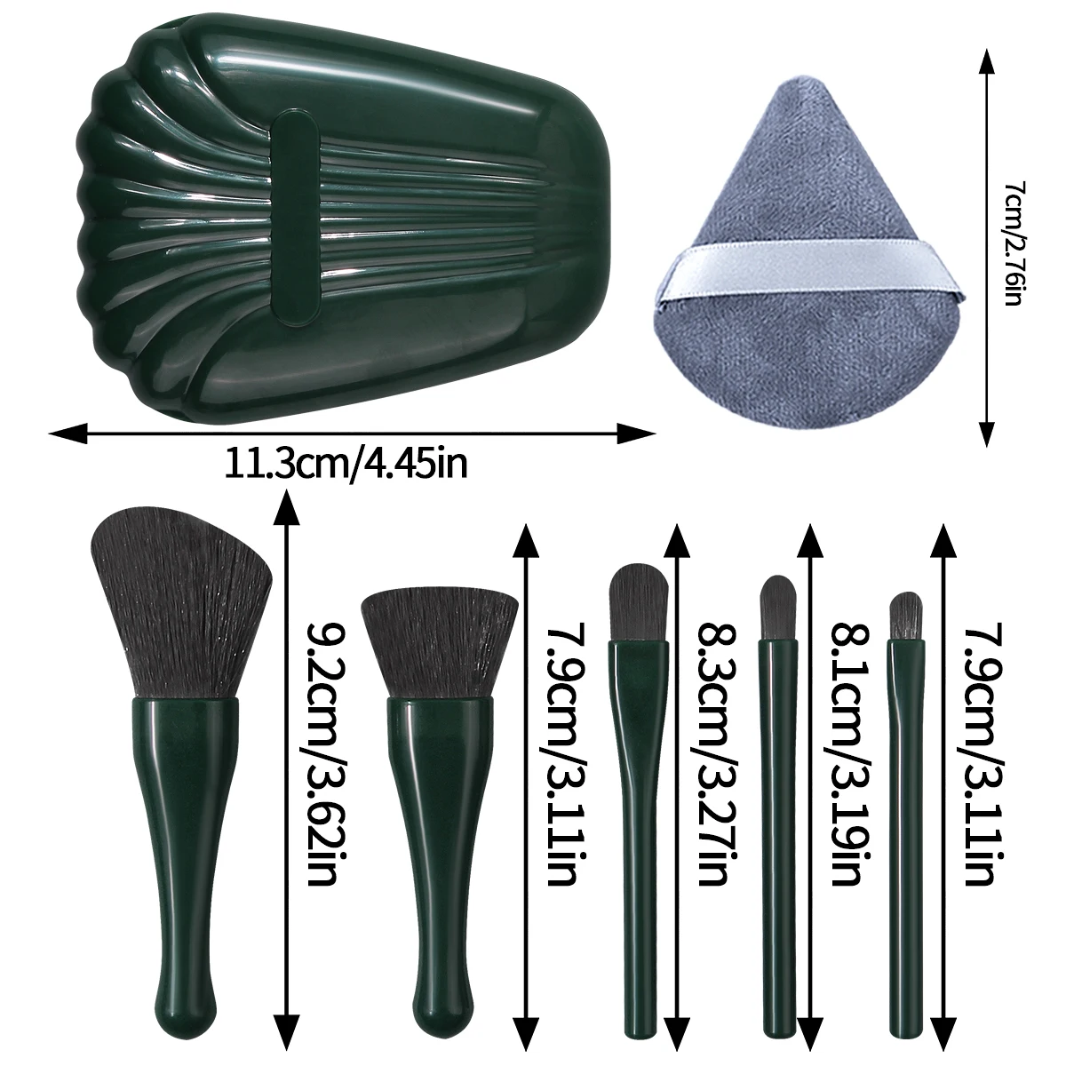 8-teiliges tragbares Reisespiegelgehäuse-Set, 5 Make-up-Pinsel + 2 trockene und nasse Puderquasten mit doppeltem Verwendungszweck, einfach zu verwendende Make-up-Tools für Anfänger