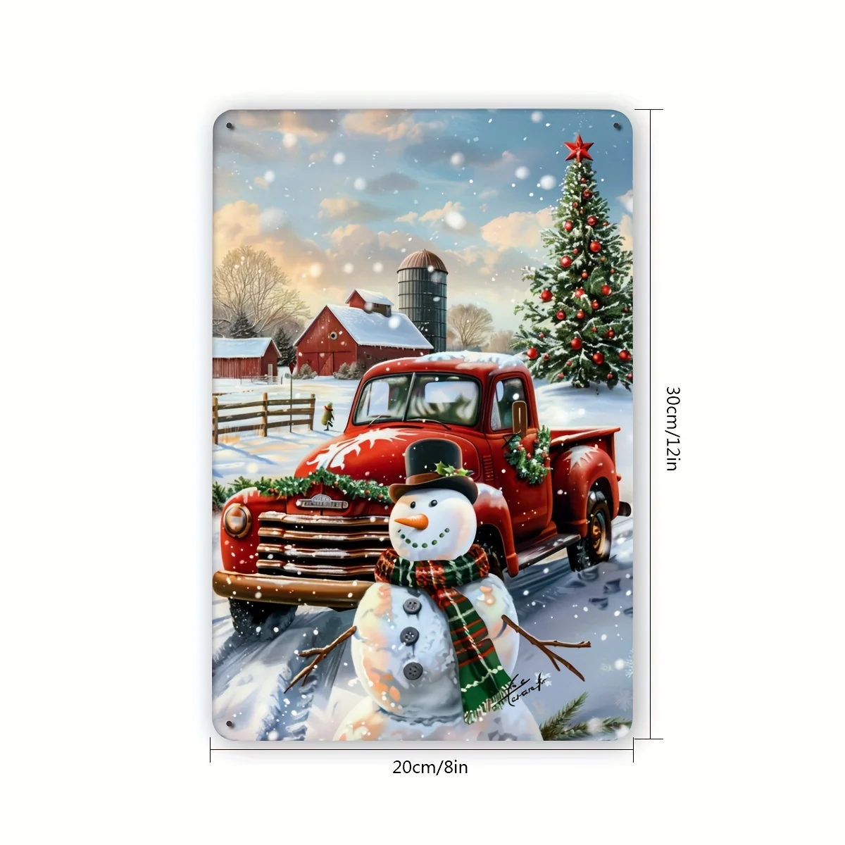 Snowman Car Metal Tin Sign, Christmas Indoor Outdoor Decoration Hanging Tin Painting, Wall Room Residence Bedroom Restaurant Bar