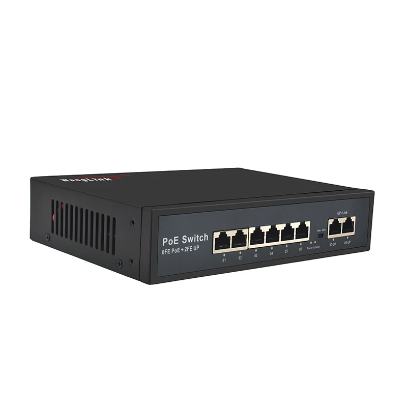 Commutateur intelligent Poe à port Wanglink-6, 10/100Mbps, liaison montante à 2 ports, Poe rapide, prise en charge de la protection contre la foudre AI + 6KV