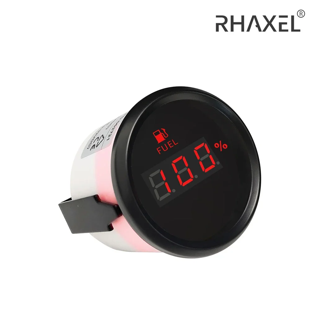 RHAXEL 52mm Car Fuel Level Gauge Meter 0-190ohm 240-33ohm Signal with Red Backlight 12V/24V Level Sensor 150mm 175mm 200mm 225mm