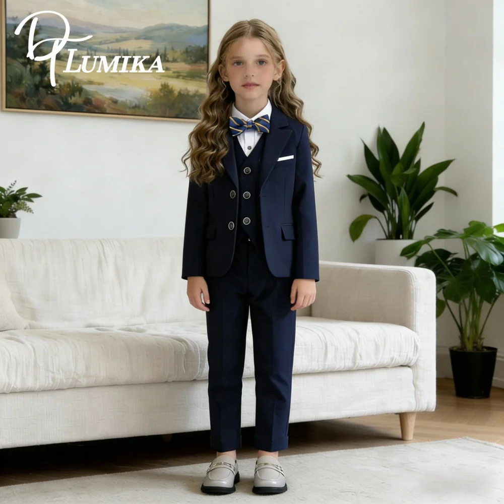 

High Quality Navy Girls Suit For Wedding Teenager Kids Formal Ceremony Tuxedo Dress Children Photography Blazer Party