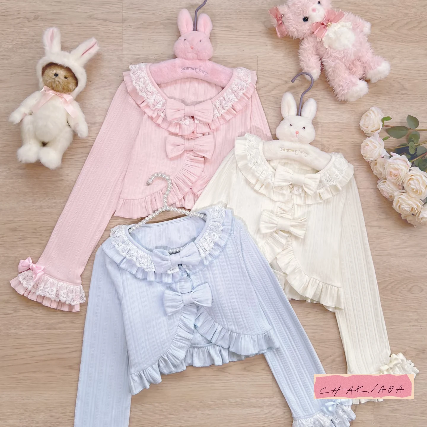 

Japan Lolita Fall Winter New Sweet Soft Girl Flared Long Sleeve Knitted Cardigan Top Lolita Kawaii Doll Collar Lace Bow Coat