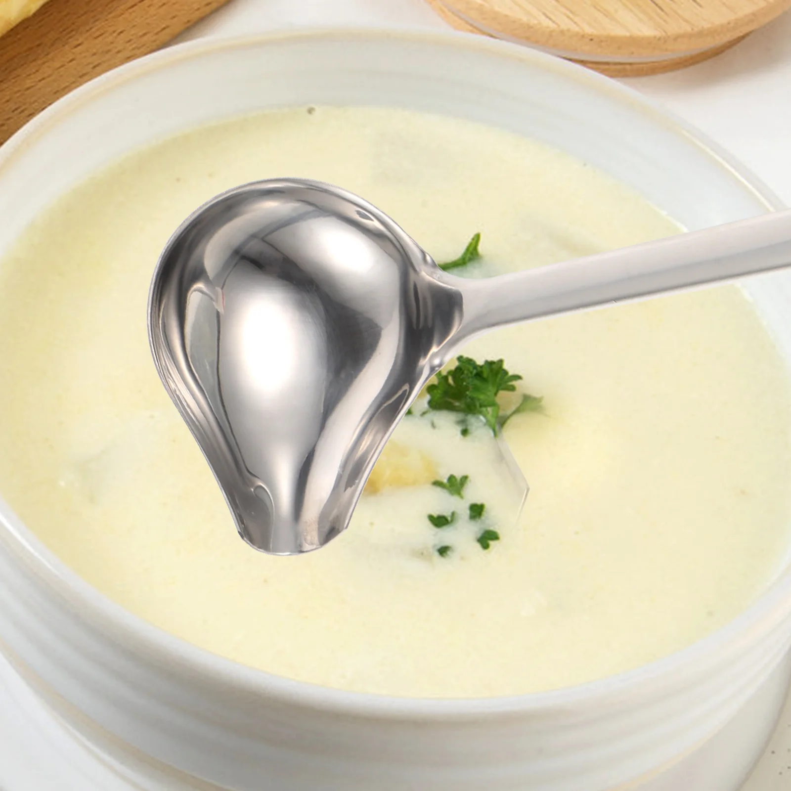 

Anti-Slip Stainless Steel Sauce Ladle Small Gravy Spoon Fine Craftsmanship Kitchen Dining Buffet Restaurant Use Spoons