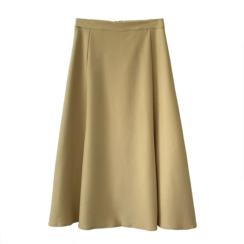 2024  Summer  New Half  Skirt  High  Waist Slimming  Solid  Color Versatile  Pleated  A-line  Skirt  for  Middle  Elderly  Women