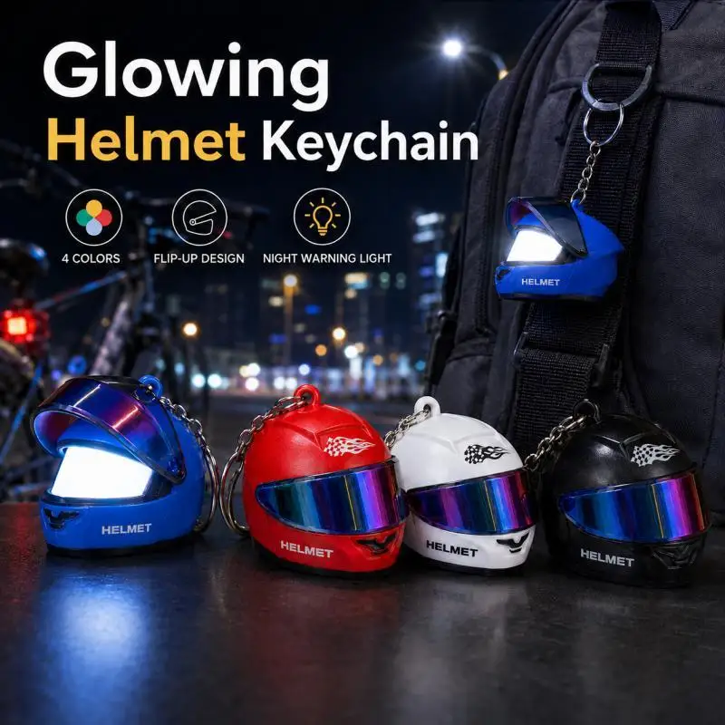 Aufklappbarer Leuchtender Mini-Motorradhelm-Schlüsselanhänger, in Verschiedenen Farben Erhältlich, Leuchtender Anhänger für Motorrad und Fahrrad – Detail 1