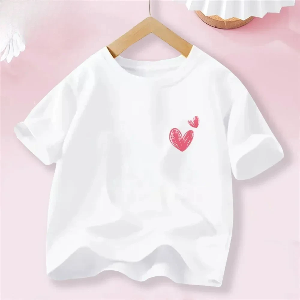 Sweet Heart Print T-Shirt Crew Neck Short Sleeve T-Shirt Casual Every Day Tops Girls Clothing Fashion Teens Sport Clothes