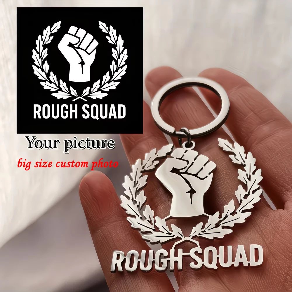 

Custom Big Size Club Logo Unique Badges Keychain For Businesses Personal Studios Personalized Stainless Steel Keychains Jewelry