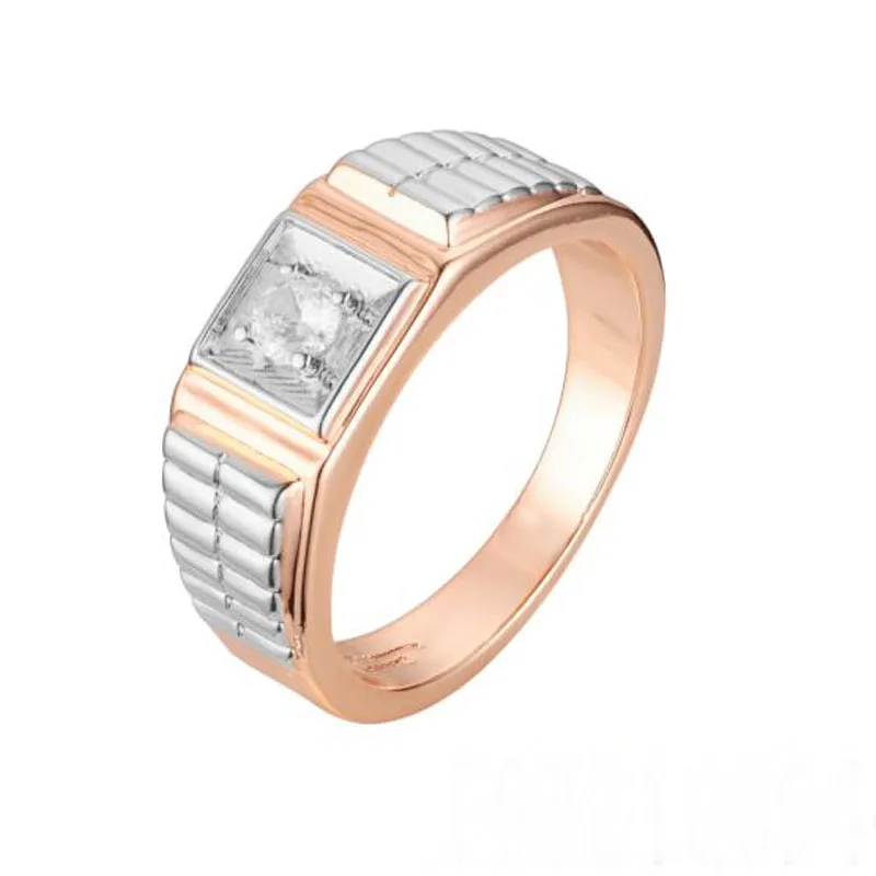 FJ  Men 585 Rose Gold Color/Mixed White One Cubic Zircon Big Size Rings