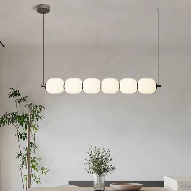 

White glass bulb chandelier Long glass pendant lamp for Bedroom living room restaurant Bar Minimalist Necklace LED pendant light