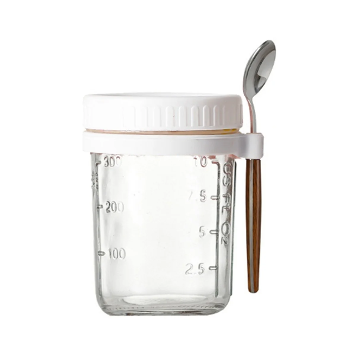 1pcs Breakfast Cup Container Airtight Oatmeal Jar with Cover and Spoon Portable Oatmeal Cup for Salads Cereal White