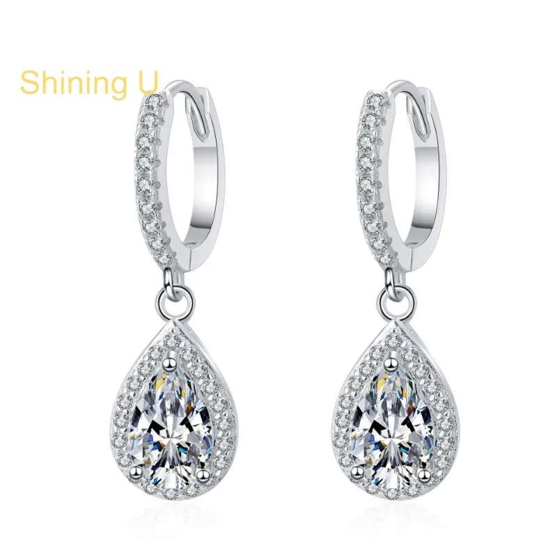 

Shining U S925 Silver 5*8mm Pear Drop Earrings for Women Fine Jewelry Wedding